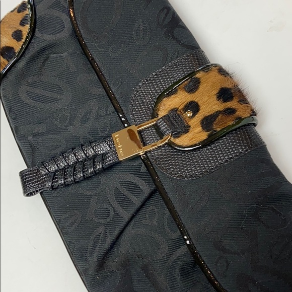 Bebe Clutch Black Cowhide Leopard Print Bag - Picture 1 of 8